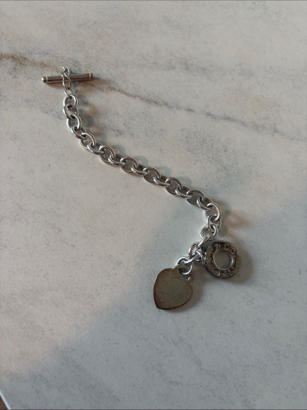 Sterling Silver Heart Charm Toggle Bracelet - Silver - Picture 2 of 2